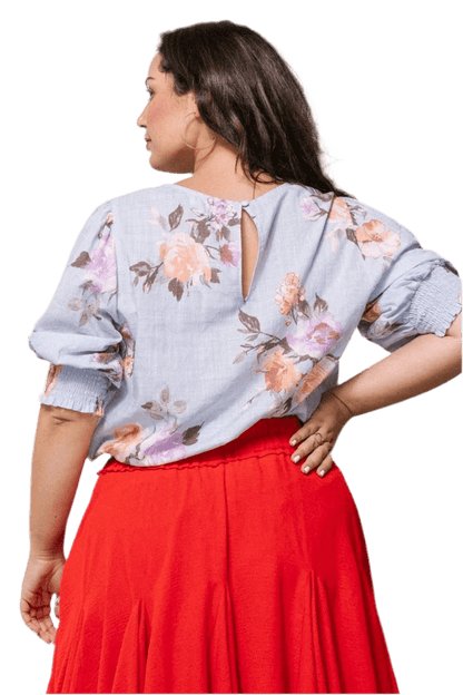 Floral Printed Woven Blouse - Spring Blue | Plus Size Women's Fashion - minbolu