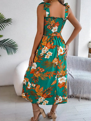 Floral Tie Shoulder Cami Dress - minbolu -