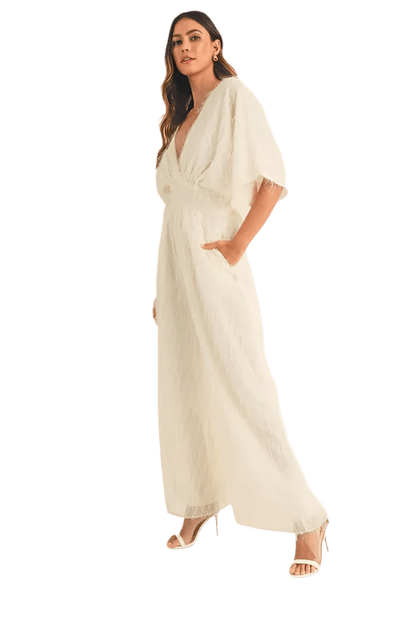 Fluffy Deep V Neck Wide Leg Jumpsuit - minbolu