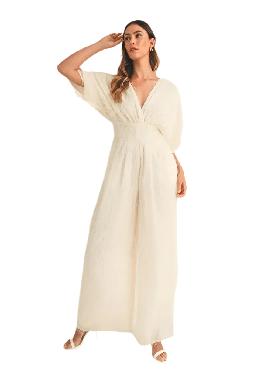 Fluffy Deep V Neck Wide Leg Jumpsuit - minbolu