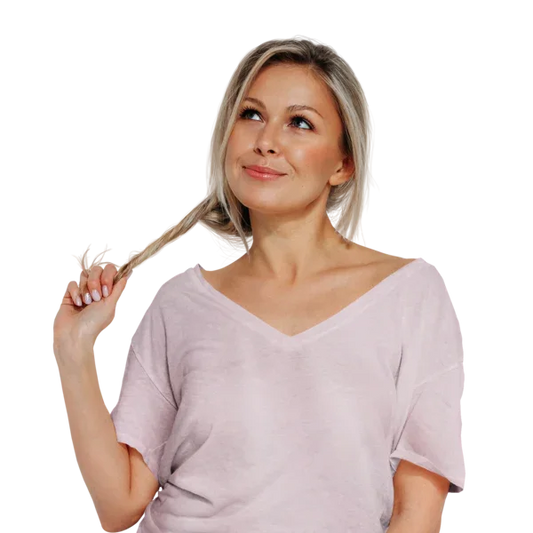 Mauve Casual V-Neck Top with Short Dolman Sleeves - minbolu -