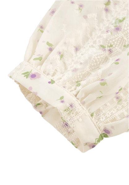 Frill Lace Detail Printed Long Sleeve Blouse - minbolu