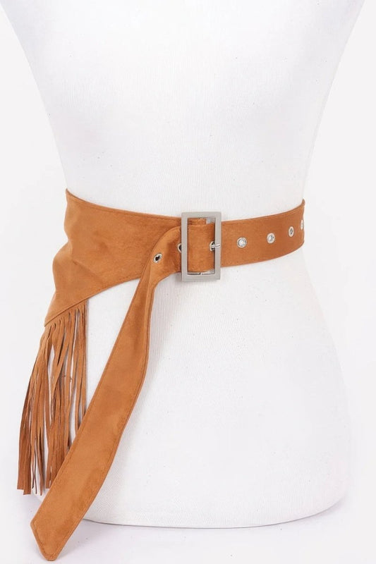 Faux Suede Fringe Belt - minbolu -