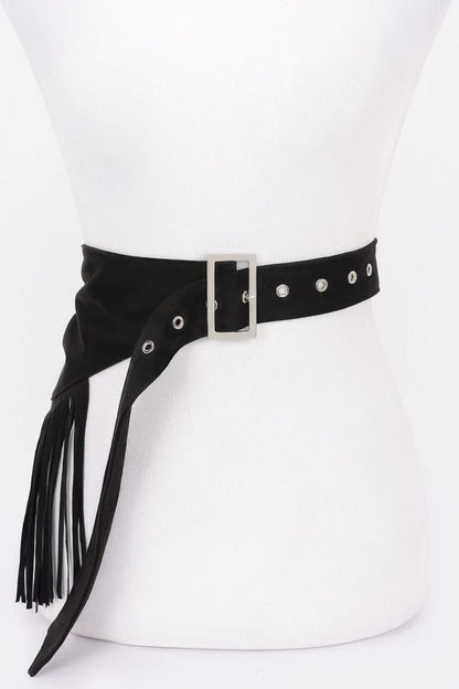 Faux Suede Fringe Belt - minbolu -