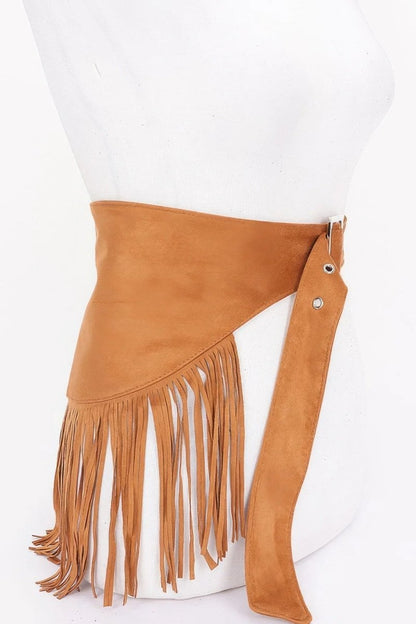 Faux Suede Fringe Belt - minbolu -