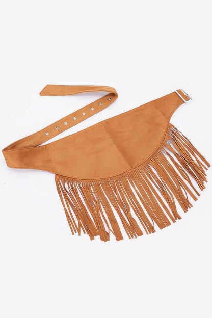 Faux Suede Fringe Belt - minbolu -