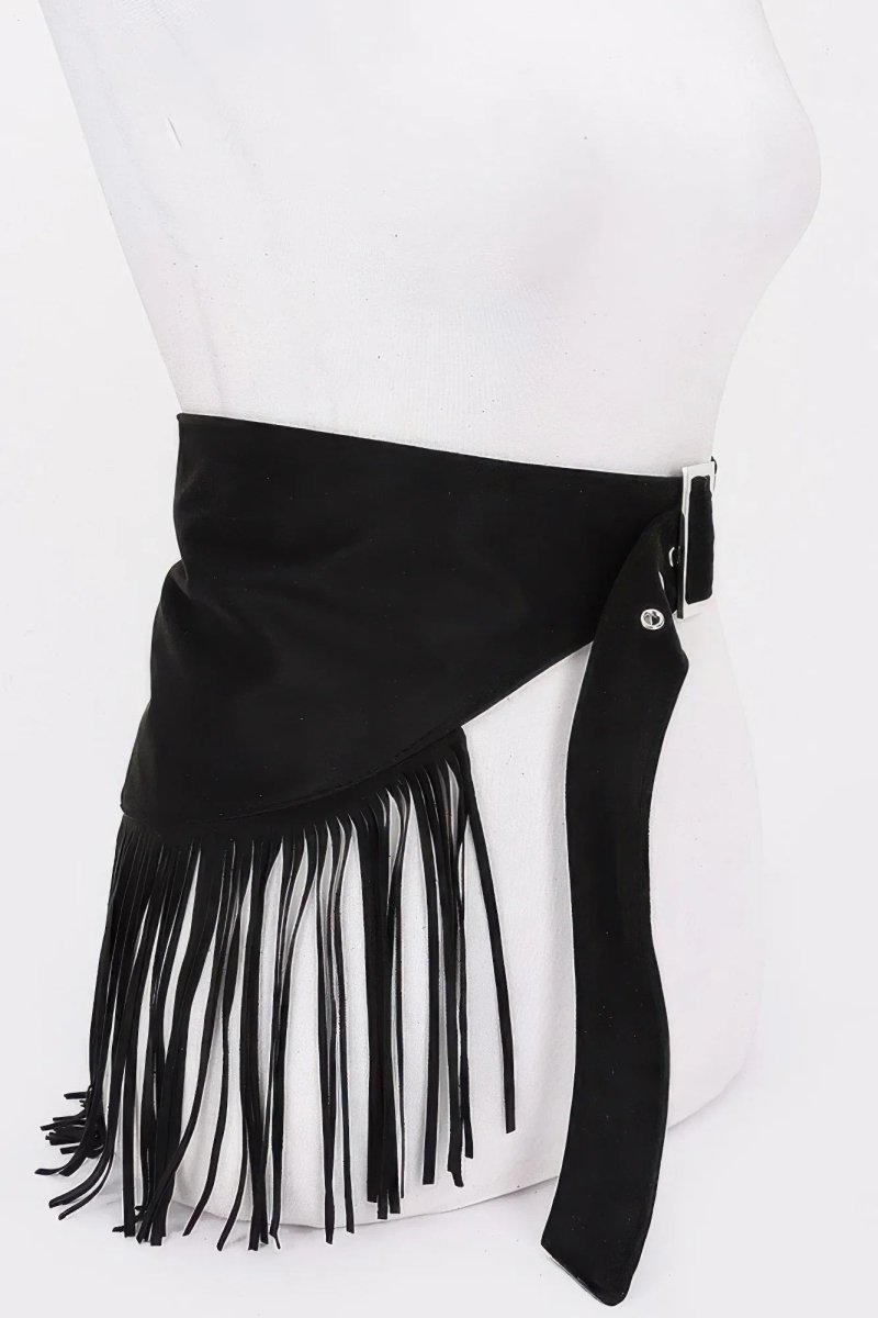 Faux Suede Fringe Belt - minbolu -