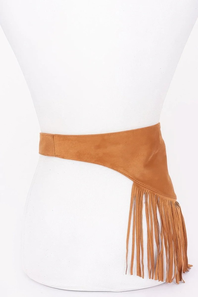 Faux Suede Fringe Belt - minbolu -