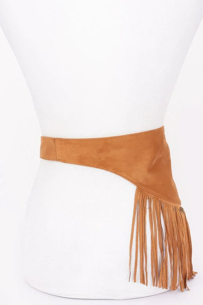 Faux Suede Fringe Belt - minbolu -