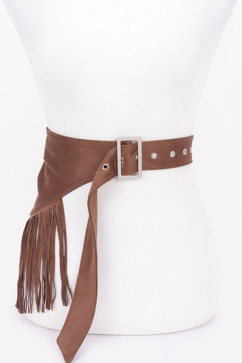 Faux Suede Fringe Belt - minbolu -