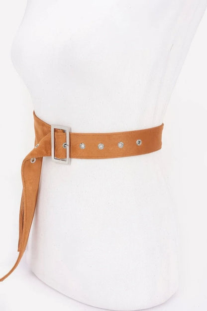 Faux Suede Fringe Belt - minbolu -