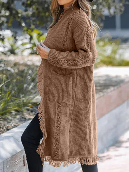 Fringe Open Front Cardigan - minbolu