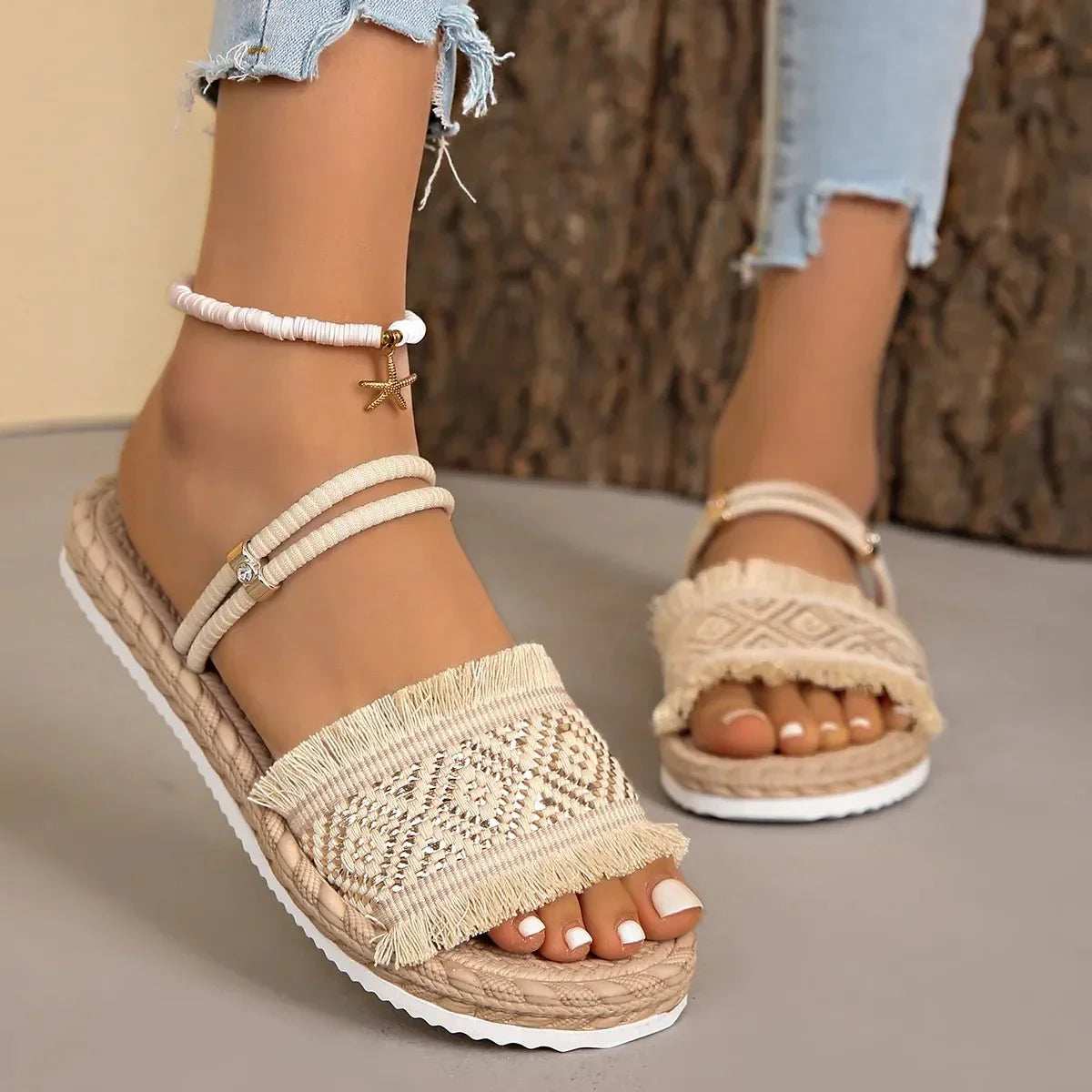 Fringe Open Toe Sandals - minbolu -