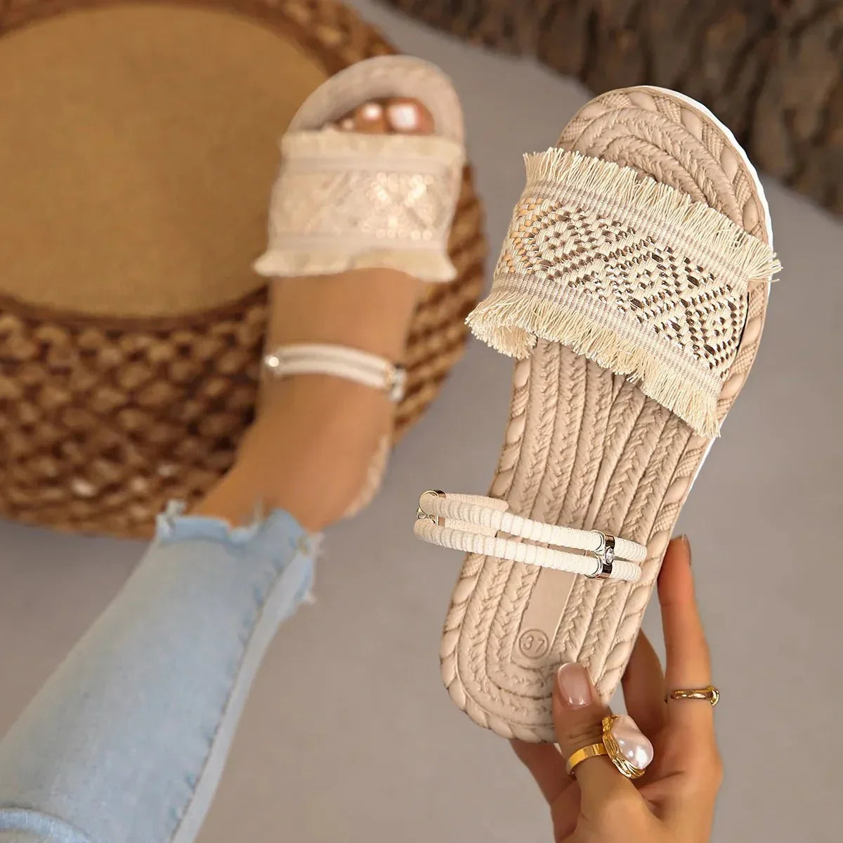 Fringe Open Toe Sandals - minbolu -