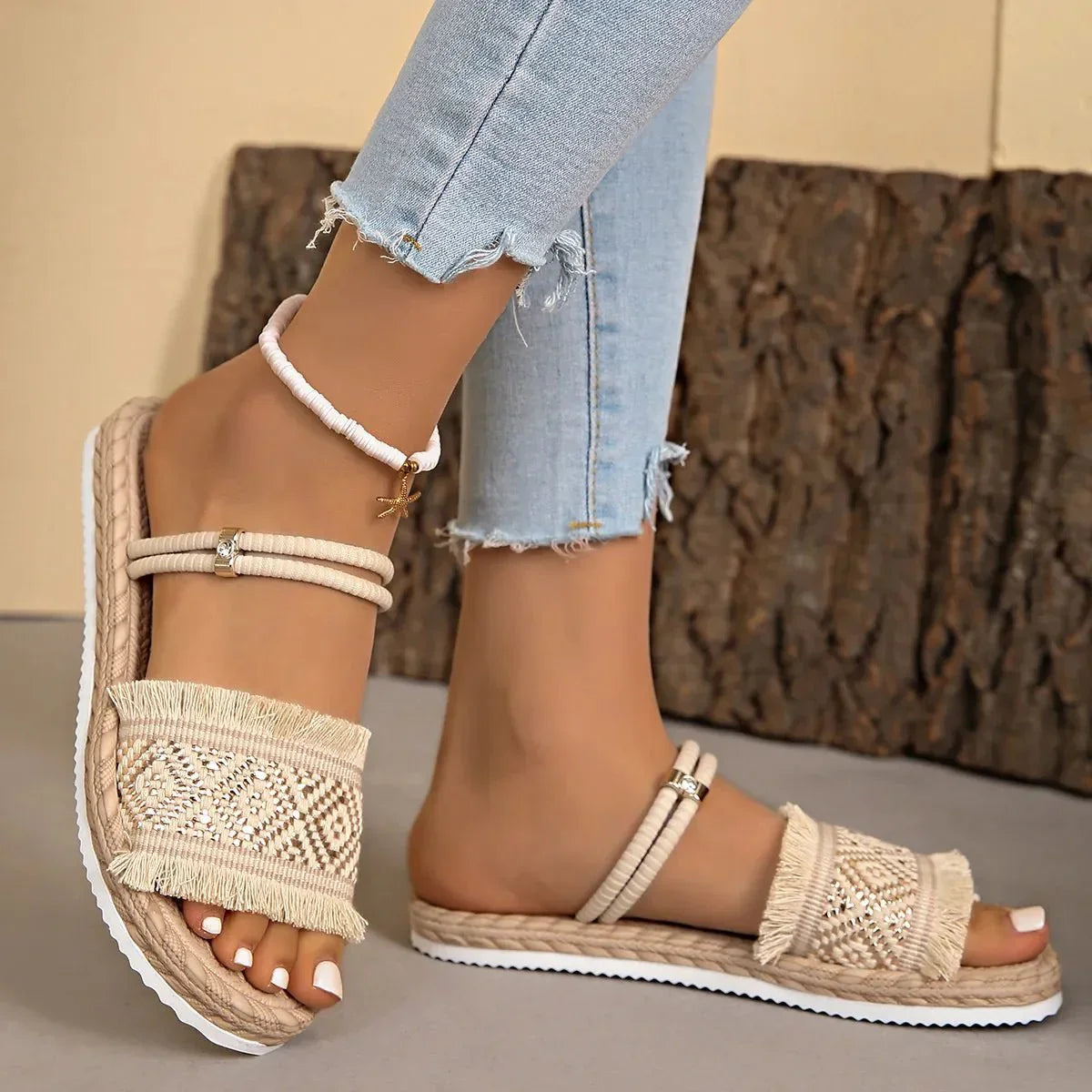 Fringe Open Toe Sandals - minbolu -