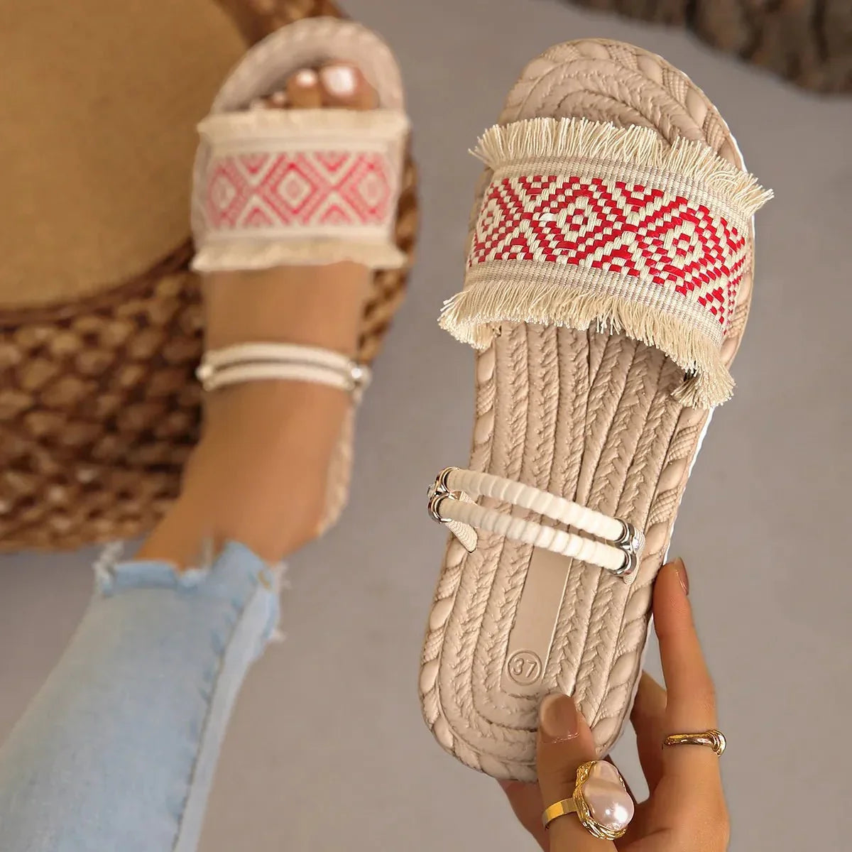Fringe Open Toe Sandals - minbolu -