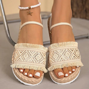Fringe Open Toe Sandals - minbolu -