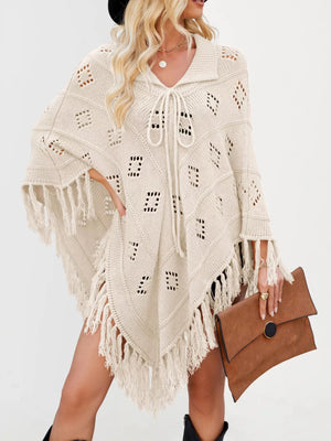Fringe Openwork Knit Cover Up - minbolu -