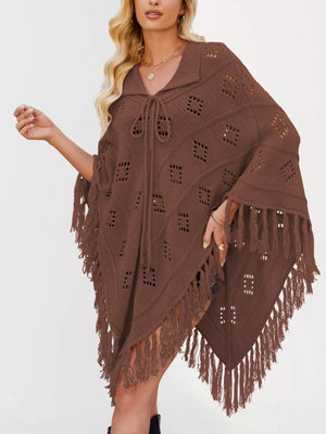 Fringe Openwork Knit Cover Up - minbolu -
