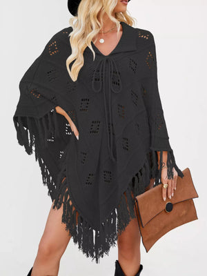 Fringe Openwork Knit Cover Up - minbolu -
