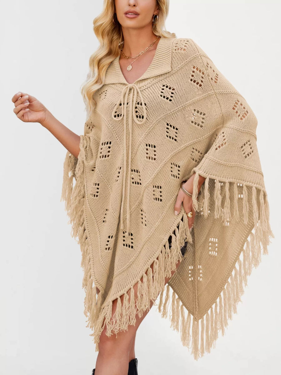 Fringe Openwork Knit Cover Up - minbolu -