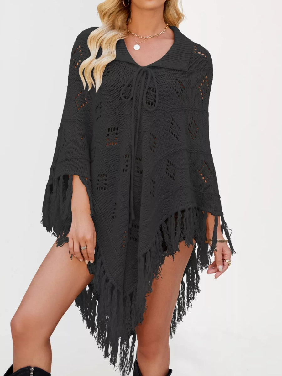Fringe Openwork Knit Cover Up - minbolu -
