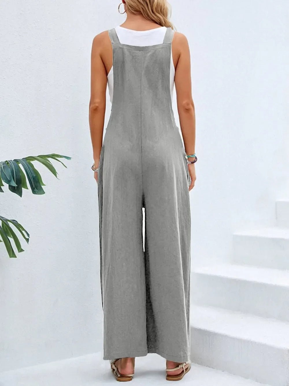 Full Size Square Neck Wide Strap Overalls - minbolu
