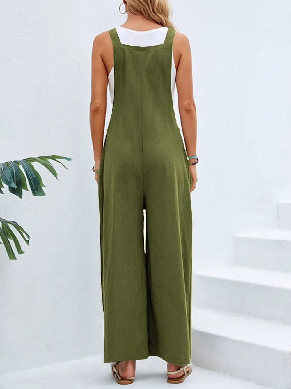 Full Size Square Neck Wide Strap Overalls - minbolu