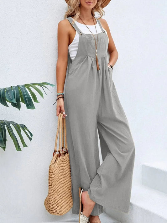 Full Size Square Neck Wide Strap Overalls - minbolu