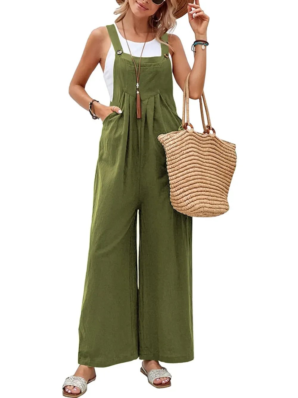 Full Size Square Neck Wide Strap Overalls - minbolu