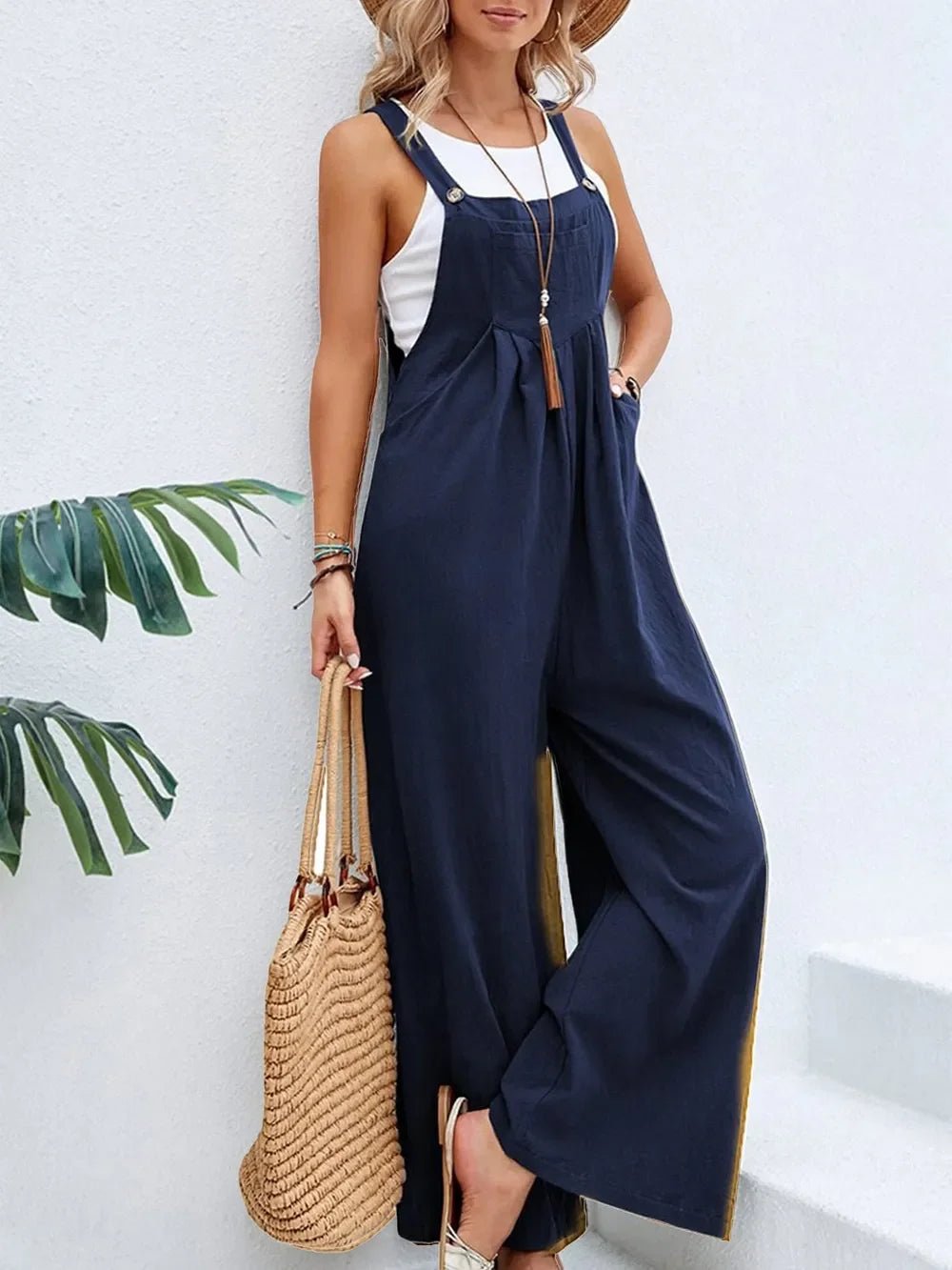 Full Size Square Neck Wide Strap Overalls - minbolu