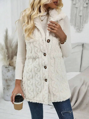 Fuzzy Button Up Vest Coat - minbolu -