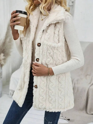 Fuzzy Button Up Vest Coat - minbolu -