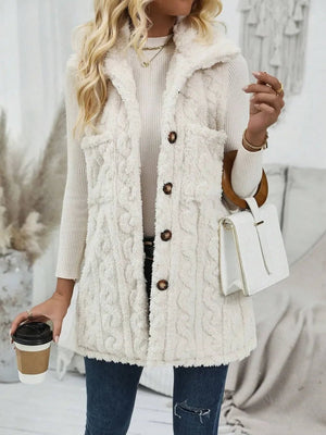 Fuzzy Button Up Vest Coat - minbolu -