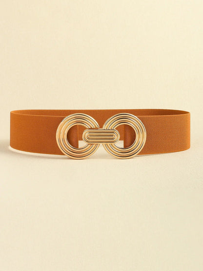 Geometric Buckle Wide Belt - Trendy Elastic Accessory - minbolu