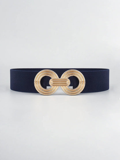 Geometric Buckle Wide Belt - Trendy Elastic Accessory - minbolu