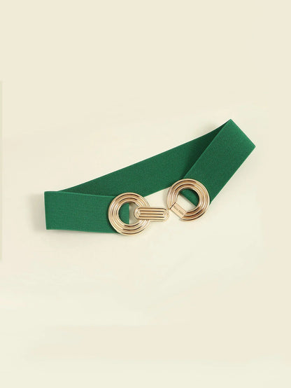 Geometric Buckle Wide Belt - Trendy Elastic Accessory - minbolu