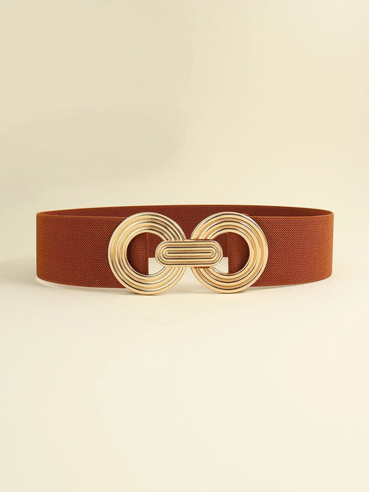Geometric Buckle Wide Belt - Trendy Elastic Accessory - minbolu -