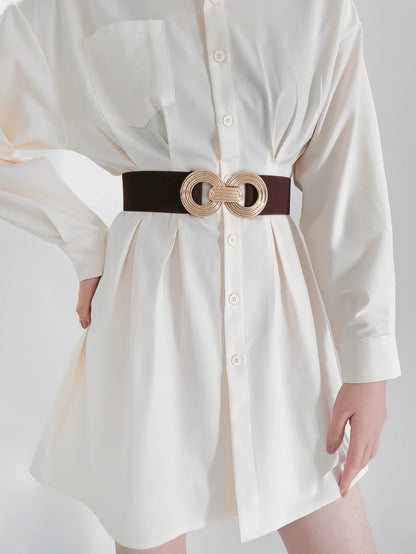 Geometric Buckle Wide Belt - Trendy Elastic Accessory - minbolu