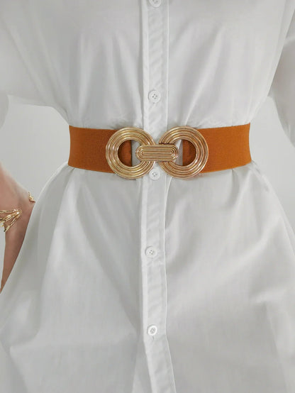Geometric Buckle Wide Belt - Trendy Elastic Accessory - minbolu
