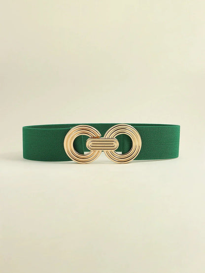 Geometric Buckle Wide Belt - Trendy Elastic Accessory - minbolu