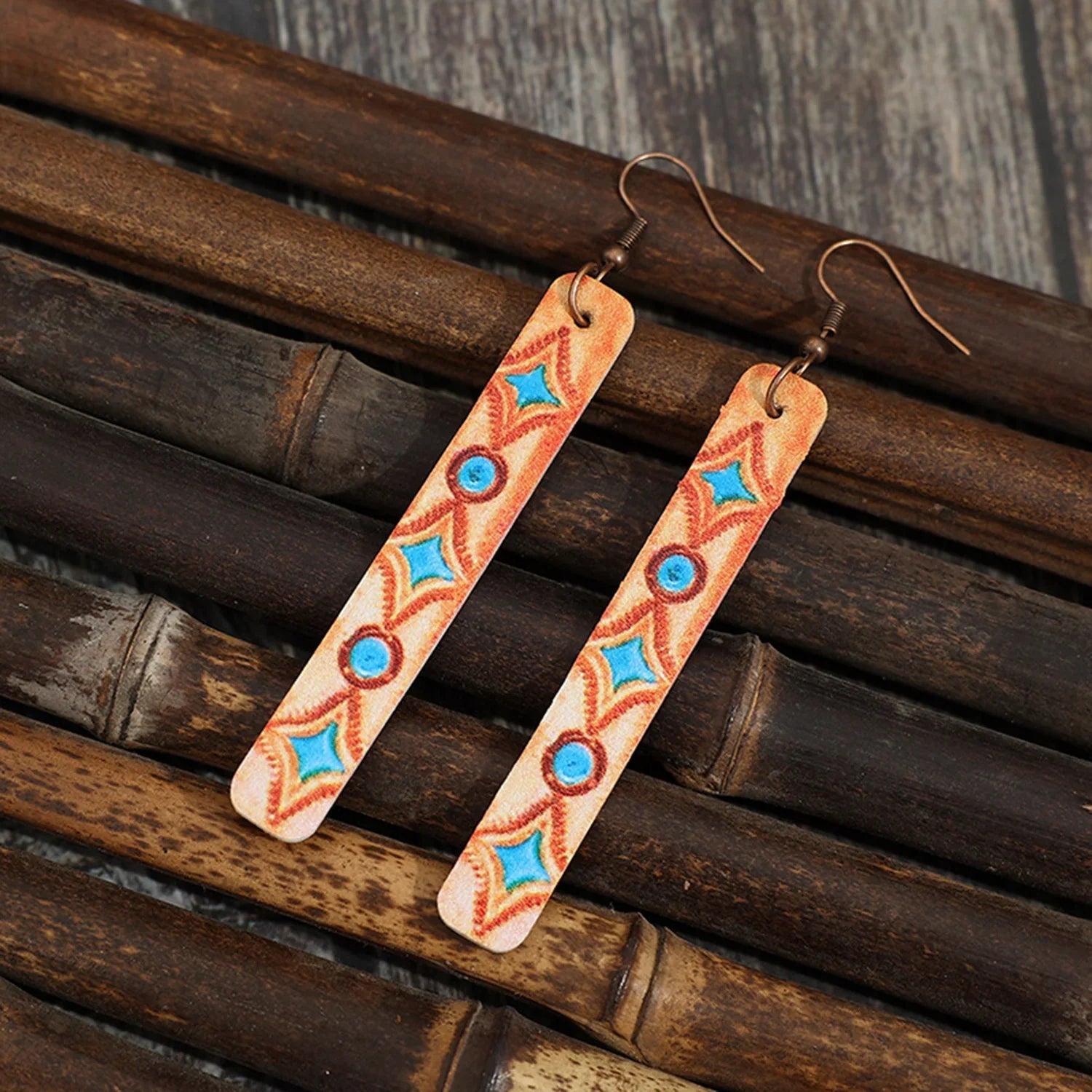Geometric Leather Bar Earrings - Stylish Iron & Leather Design - minbolu