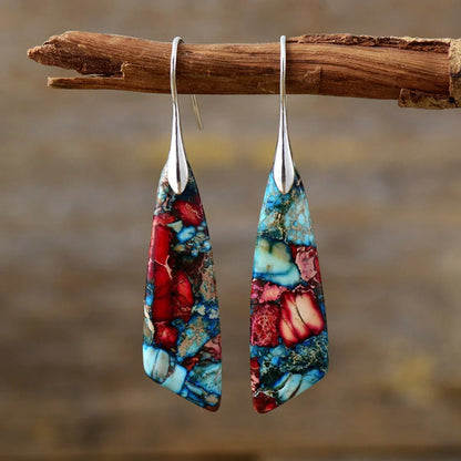 Geometric Stone Dangle Earrings - Trendy Jewelry - minbolu -