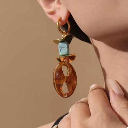 Turquoise Resin Geometric Drop Earrings - minbolu -