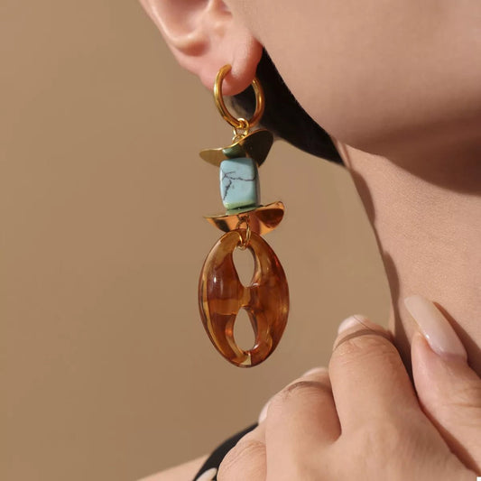 Turquoise Resin Geometric Drop Earrings - minbolu -