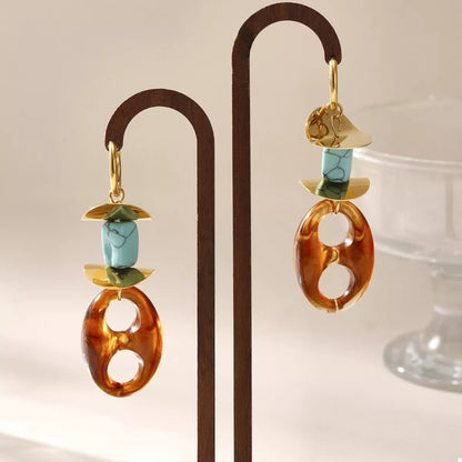 Turquoise Resin Geometric Drop Earrings - minbolu -