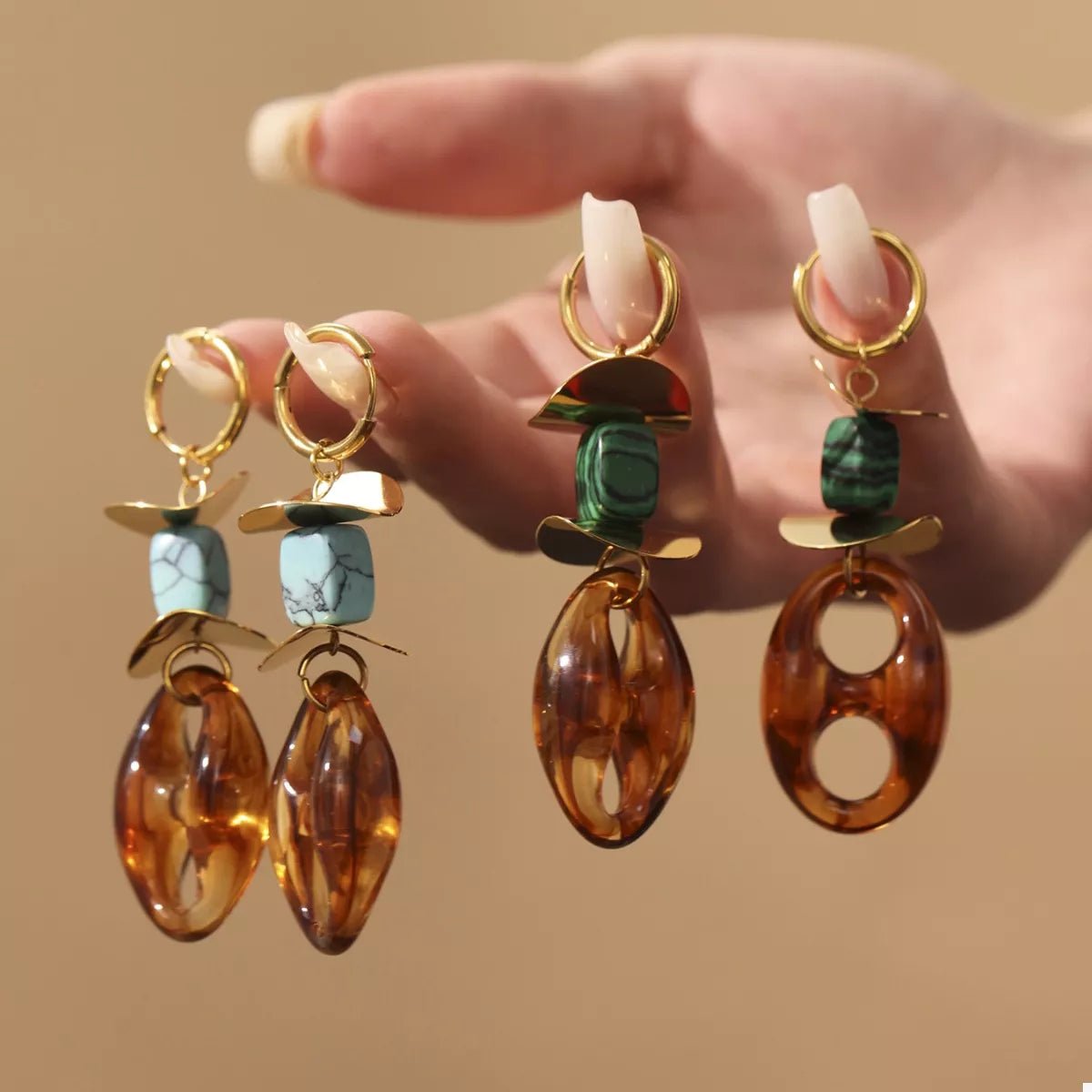 Turquoise Resin Geometric Drop Earrings - minbolu -