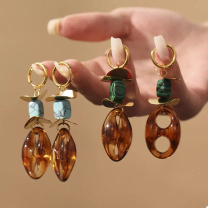 Turquoise Resin Geometric Drop Earrings - minbolu -