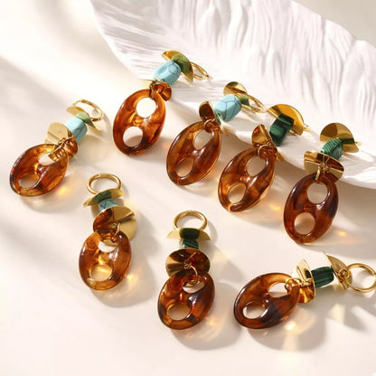 Turquoise Resin Geometric Drop Earrings - minbolu -