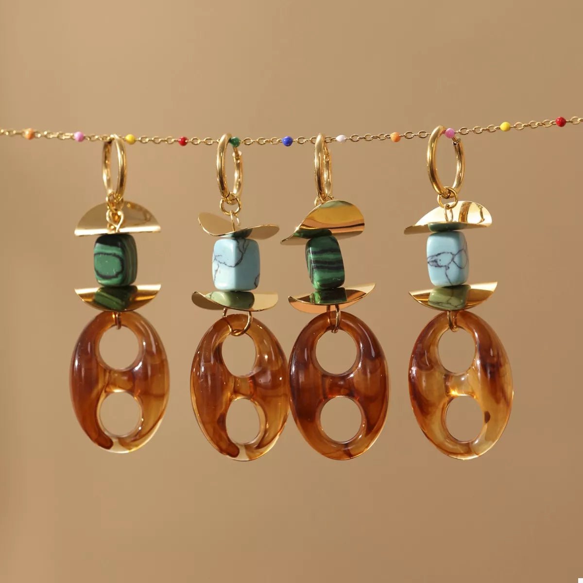 Turquoise Resin Geometric Drop Earrings - minbolu -